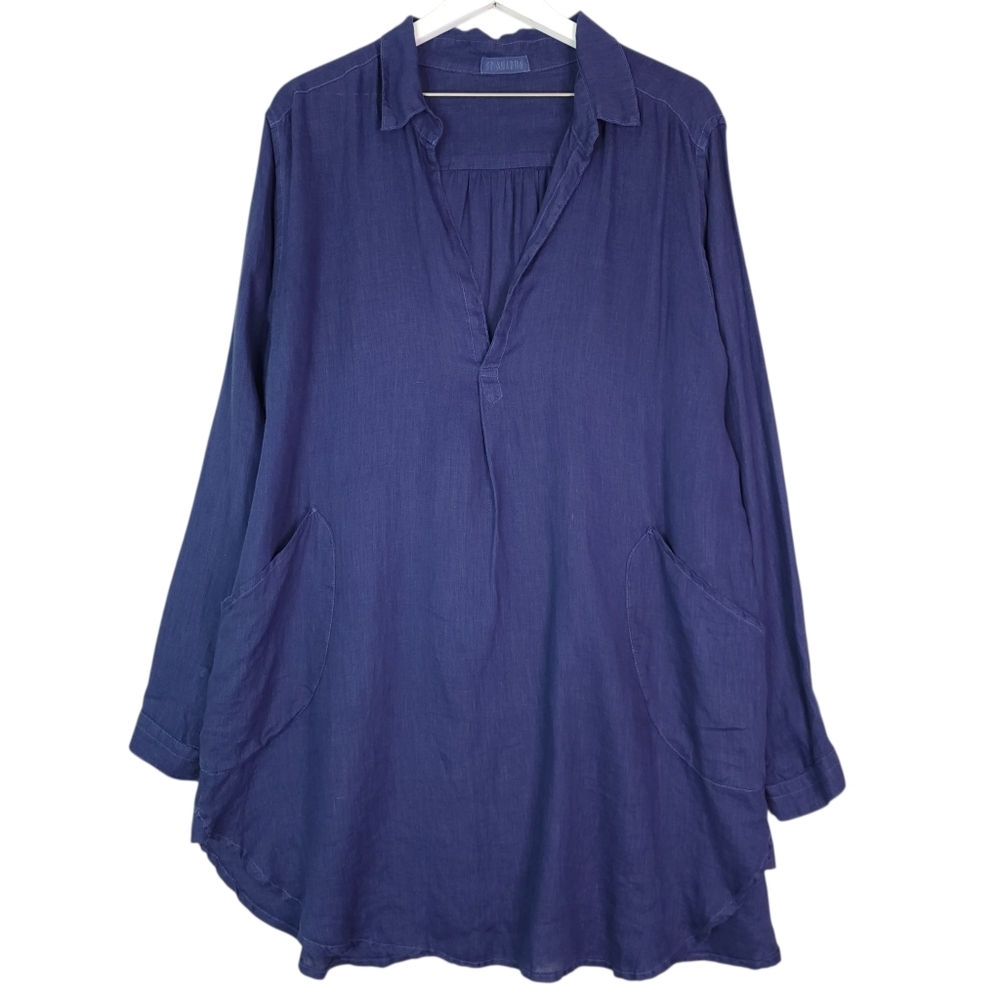 CP Shades Teton Linen Navy Blue Long-Sleeve Tunic Top